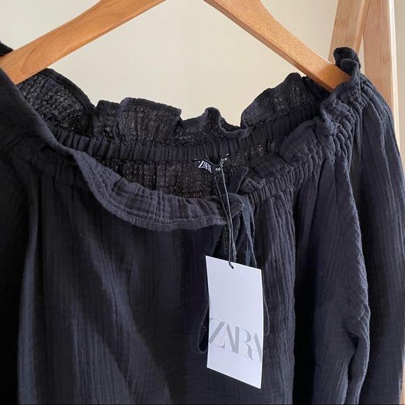 Zara Gauze Off the Shoulder Ruffle Top in Black - S - Picture 3 of 4